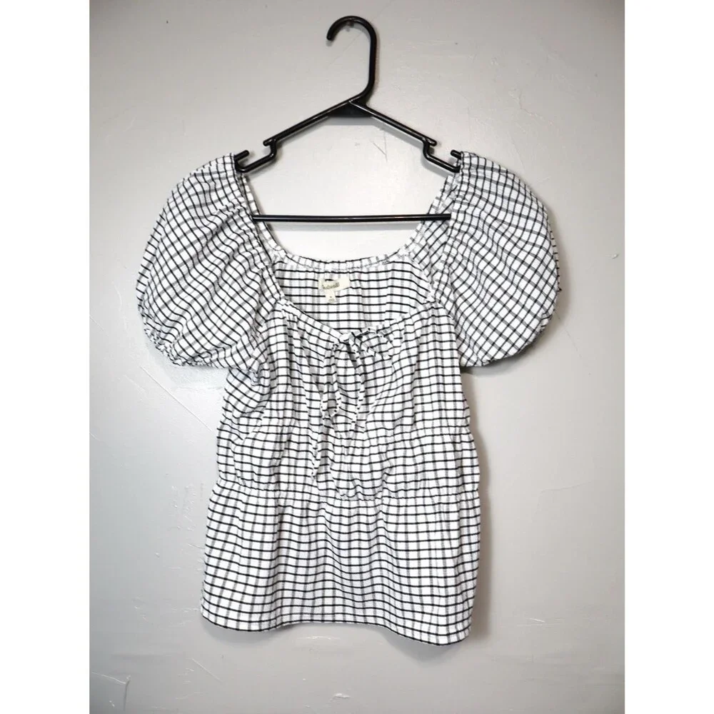 Madewell #NJ808 Omaha Black & White Gingham Puff Sleeve Bouse Medium
